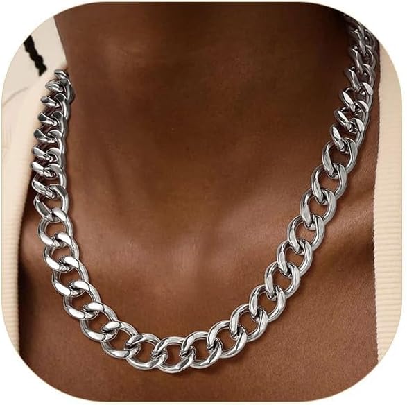ChainsPro Cuban Link Chain for Women,Stainless Steel Chunky Necklace Silver/Gold Plated Thick Chain Choker, 12/16/20 mm Width,18" and 20" Punk Hip Hop Trendy Non Tarnish Jewelry Gifts