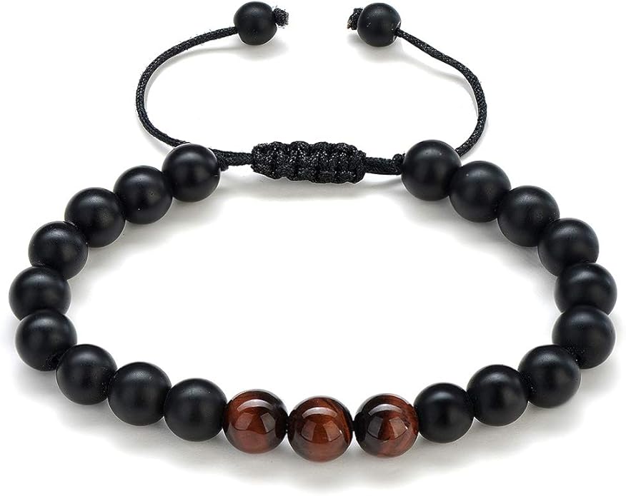 M MOOHAM Natural Stone Bracelets for Men - 8mm Tiger Eye, Matte Agate, Lava Rock - Teen Boys Gifts for Birthday, Anniversary, Christmas