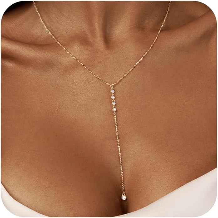 Lariat Gold Necklace for Women Trendy Dainty 14k Gold Plated/Silver Layered Chain Drop Necklaces Y-Shaped Necklace Jewelry for Women Gifts