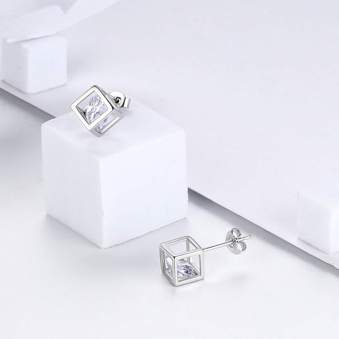 Aurora Tears Birthstone Necklace/Earring 925 Sterling Silver Women Cross/3D Cube/Cresent Moon Birth Stone Jewelry Mens Birthday Gift Anniversary Present