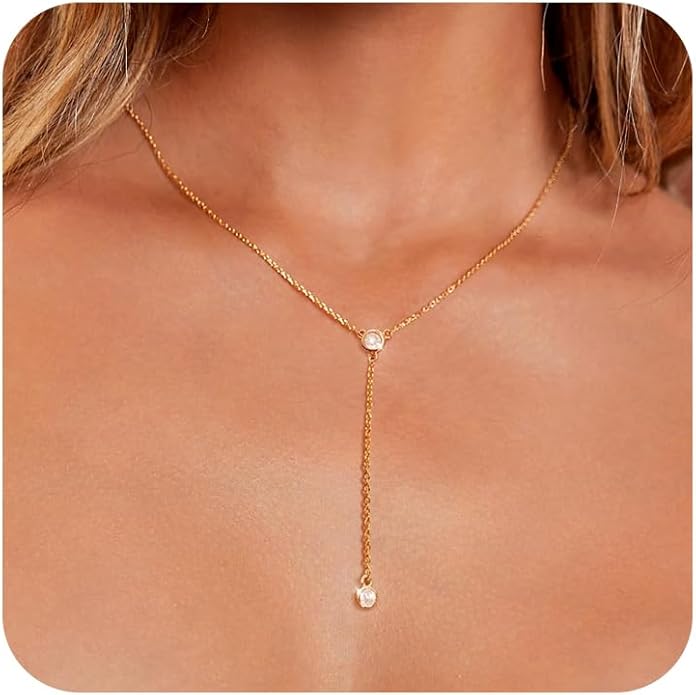 Lariat Gold Necklace for Women Trendy Dainty 14k Gold Plated/Silver Layered Chain Drop Necklaces Y-Shaped Necklace Jewelry for Women Gifts