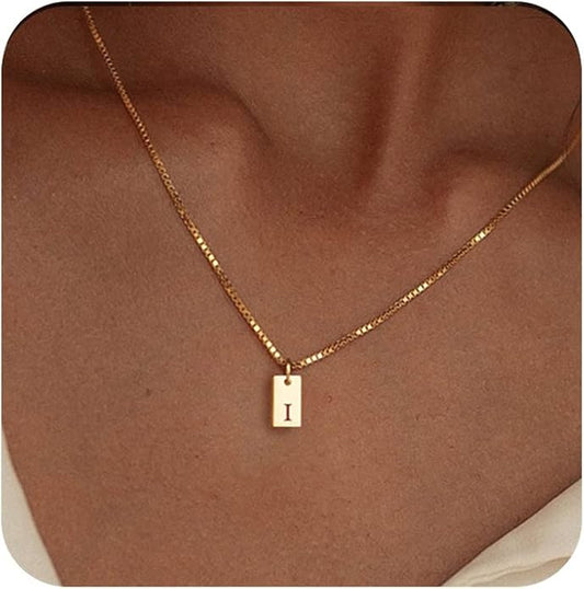 Initial Necklaces for Women 14K Gold Plated Letter Necklace Dainty Gold Name Necklace Personalized Initial Tag Pendant Necklace for Women Trendy Gold Jewelry