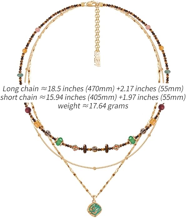 boho layered Original design Retro style multi-layer beaded necklace Fashion women's gold-plated necklace M3396