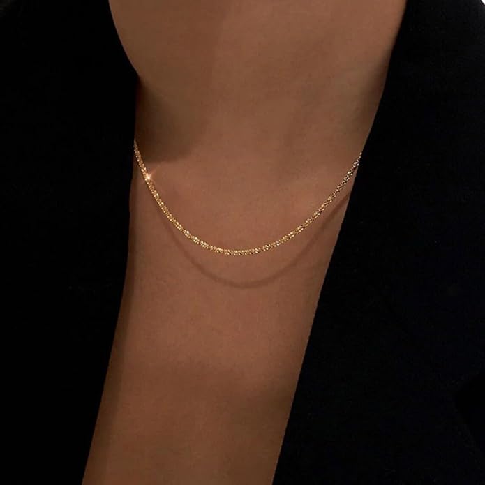 Dainty Chain Necklace for Women, 18K Gold Plated Coin Disc Choker Necklaces Simple Satellite Beaded Twisted Thin Paper Clip Chain Everyday Jewelry Gifts