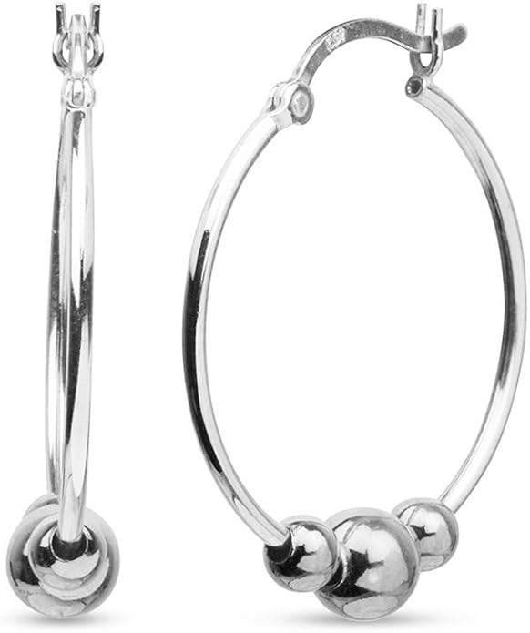 LeCalla 925 Sterling Silver Beaded Ball Hoop Earrings | Lightweight Sleeper Bead Ball Earring Hoops | Cape Style Hoop Earrings for Women