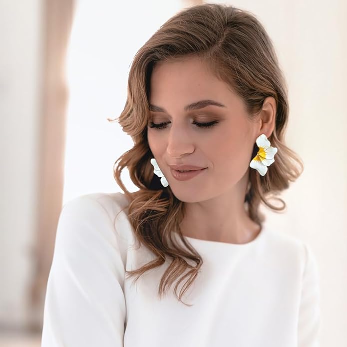 Chunky Gold Statement Earrings For Women Gold Plated Sectored Flower Leaf Shell Angel Wing Earrings Large Stud Earrings Hypoallergenic Earrings
