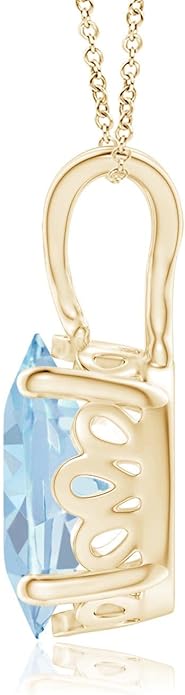 Angara Natural Aquamarine Solitaire Pendant for Women | Vintage in 14K Solid Gold/Platinum With 18" Chain | March Birthday, Anniversary, Gemstone Jewelry Gift