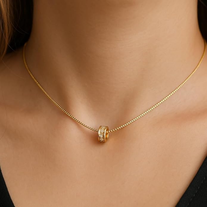 Cerulenne 14K Gold Plated Diamond Pendant Necklace for Women, Dainty Paperclip Chain Choker, Cute Small Waist Pendant, Simple & Trendy Gold Jewelry Gift