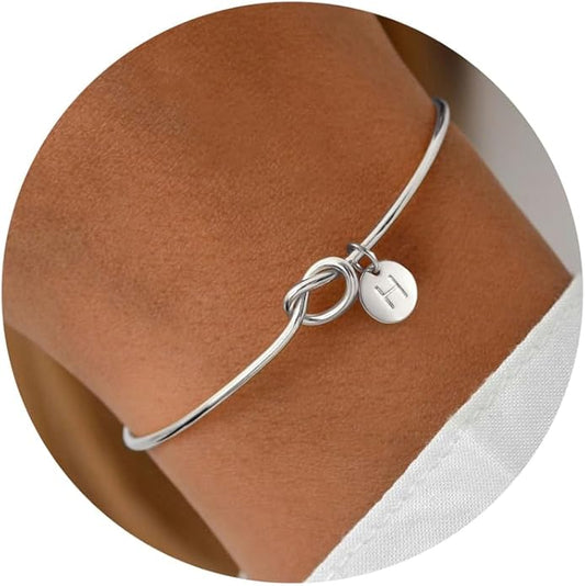 Turandoss Initial Bracelets for Women - Dainty Knot Letter A-Z Initial Bracelet for Women, Personalized Cuff Bangle Bracelet for Women, Jewelry for Women