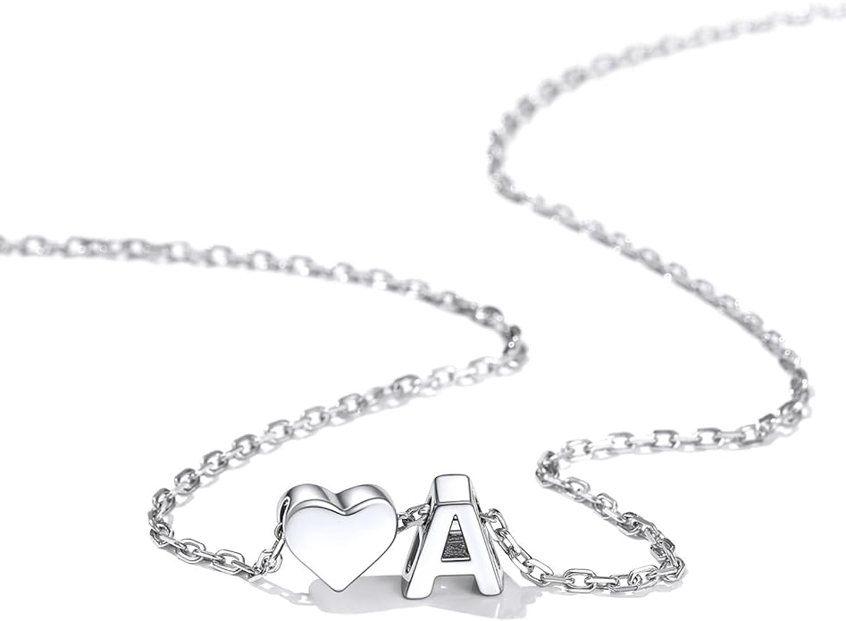 ChicSilver 925 Sterling Silver Heart Initial Necklaces for Women -Dainty Personalized Heart Pendant Letter Alphabet Necklace for Women