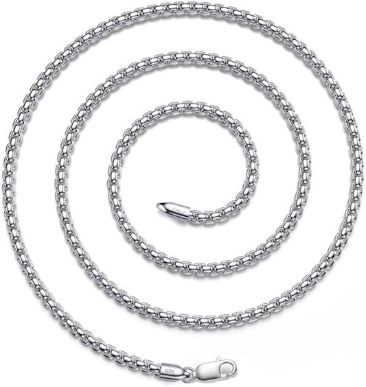 925 Sterling Silver Box Chain 2/3/4/5mm Necklace for Men Silver Link Chain for Women 16/18/20/22/24/26/30 Inches
