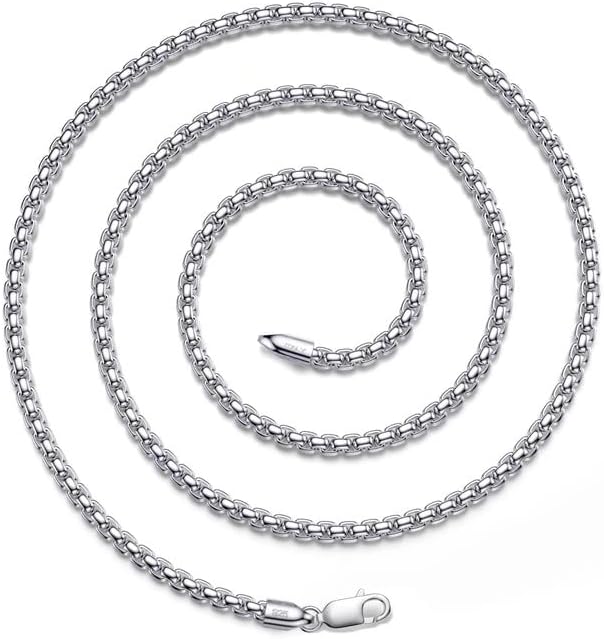 925 Sterling Silver Box Chain 2/3/4/5mm Necklace for Men Silver Link Chain for Women 16/18/20/22/24/26/30 Inches