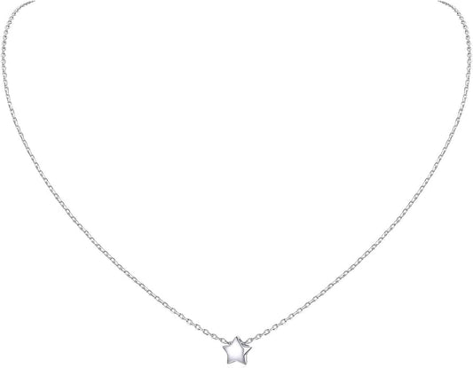 ChicSilver Personalized 925 Sterling Silver Dainty Small Heart/Star/Moon/Dot/Triangle Pendant Necklace for Women, Silver/Gold/Rose Gold/Black (with Gift Box)