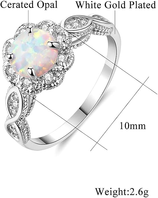 CiNily 18K Gold Plated Opal Ring-White Fire Opal & Amethyst & Cubic Zirconia Women Jewelry Gemstone Engagement Anniversary Ring Size 5-13