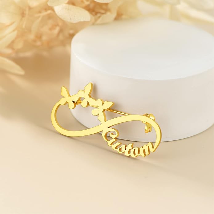 Custom4U Custom Name Pin Personalized Brooch Pins for Women Men Stainless Steel Name Tag with Letters/Initials - Silver/Gold/RoseGold/Black Customized Jewelry Gifts for Birthday Wedding Business Party