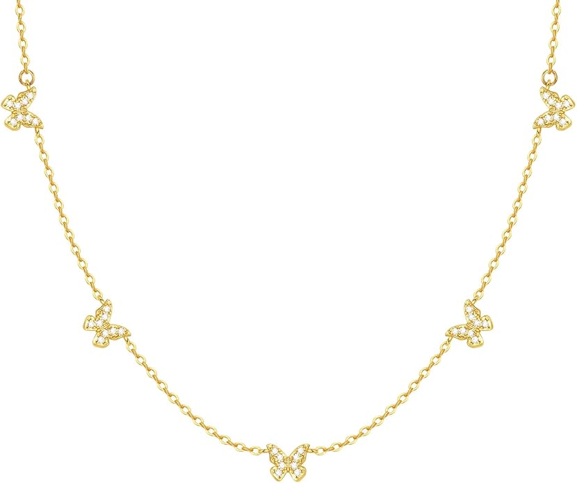 KSF Gold Choker Necklace for Women - 18K Gold Plated Dainty Necklaces for Women Trendy, Cute Heart Flower Butterfly Beaded Cubic Zirconia Choker, Stainless Steel Necklace Jewelry Gift Non Tarnish
