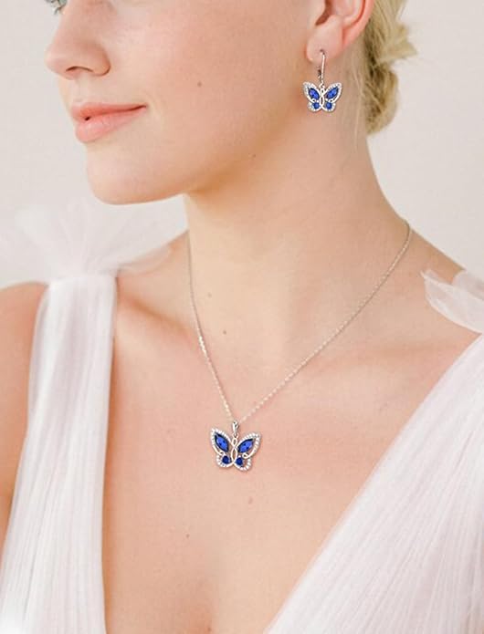 STARCHENIE Butterfly Pendant Necklace for Women 925 Sterling Silver Birthstone Butterfly Jewelry Gifts