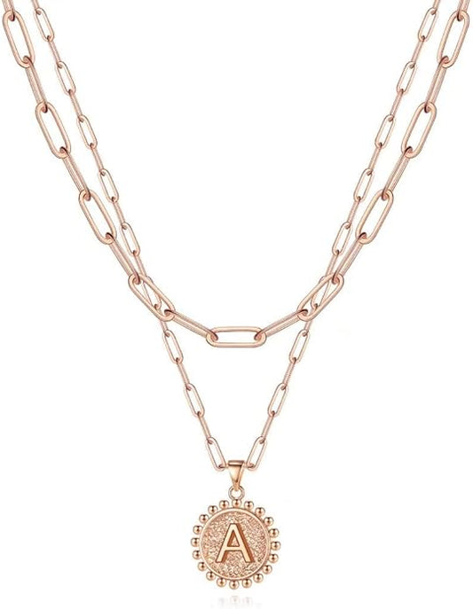 Ursteel Layered Initial Necklaces for Women, 14K-Gold-Plated Dainty Layering Paperclip Chain Necklaces for Women Jewelry