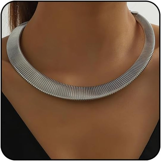 Collar Necklace for Woman Trendy Silver Choker Necklaces for Woman Statement Open Round Collar Choker Necklace