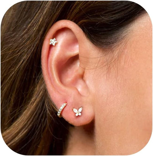 Freekiss 3 Pairs Gold Hoop Earrings Set: Dainty Stud Earrings Trendy Small 14K Gold Plated Hypoallergenic Dangle Cartilage Huggie Hoop Earrings for Women Gold Jewelry for Women Gifts