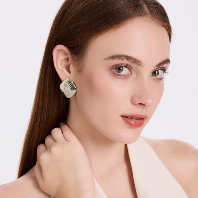 Gold Chunky Statement Earrings for Women, Trendy 14K Gold Plated Drop Dangle Square Geometric Vintage Designer Stud Earrings, Jewelry Gift