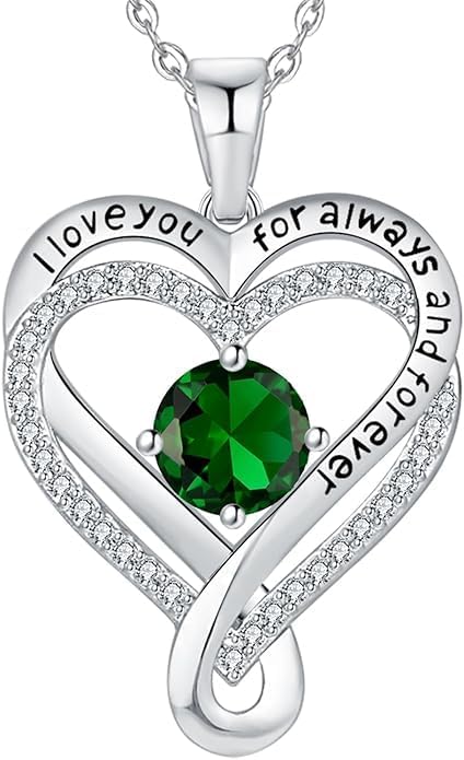 Birthstone Infinity Heart Necklace for Women Wife Girlfriend Mom Daughter Gifts S925 Silver Jewelry For Anniversary Rose Gold Gifts For Birthday Christmas Mothers Valentines Day