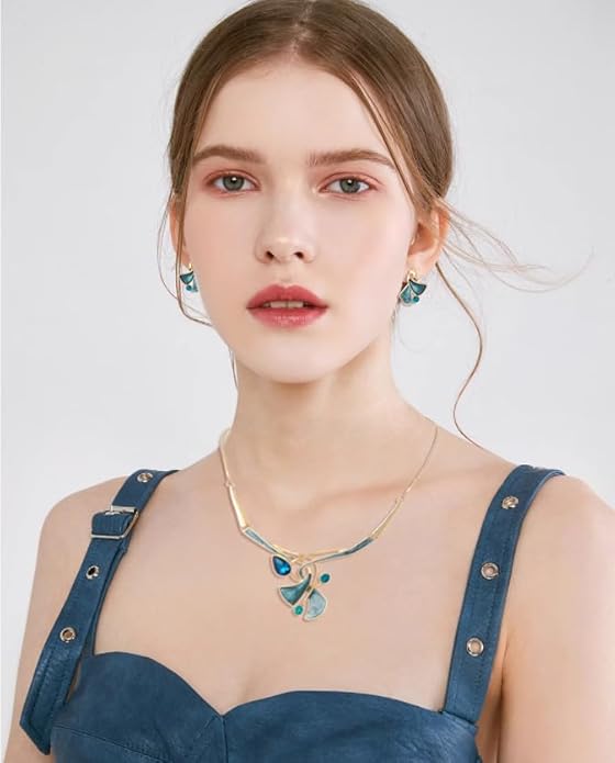 Chunky Statement Jewelry Set Vintage Retro Leaf Flower Floral Geometric Bohemian Boho Bib Necklace Earring Set Fashion Costume Jewelry for Women Girls Wedding Party Prom Unique Gift