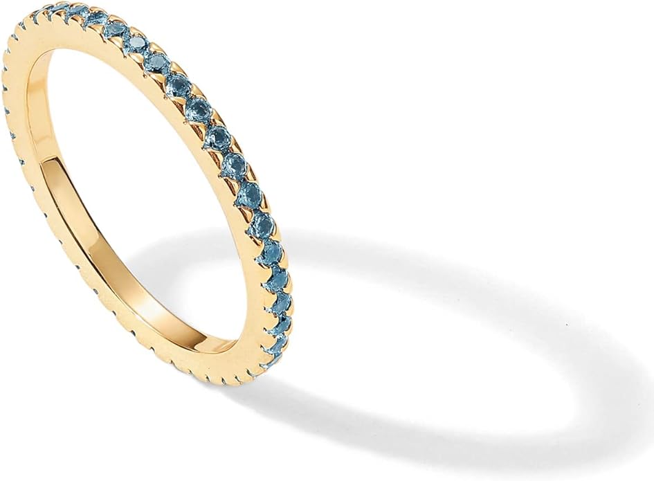 PAVOI 14K Gold Plated Sterling Silver Colored CZ Stones Stackable Ring | Simulated Diamond Eternity Bands for Women