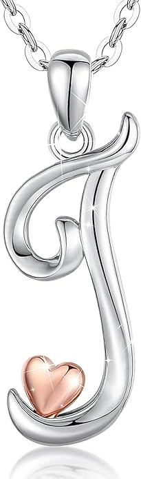 CELESTIA 925 Sterling Silver Initial Necklaces 26 Letter with Rose Gold Heart - 18 Inch Chain