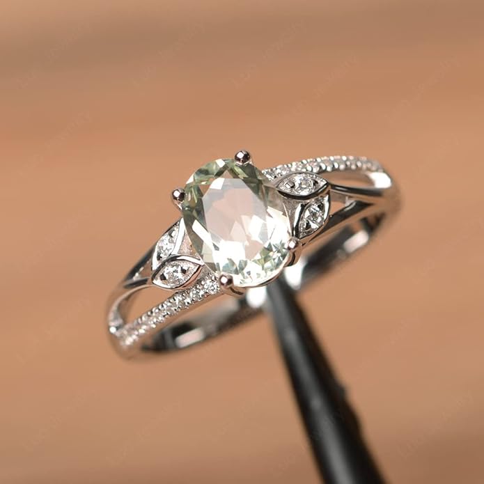 925 Sterling Silver Oval Shaped 8X6 MM Gemstone Ring Leaf Engagement Ring for Women Jewelry