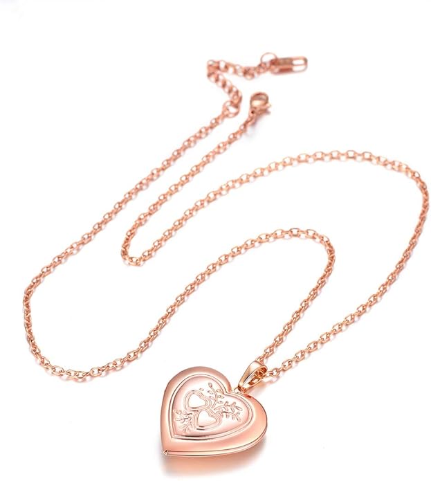 U7 Women Locket Necklace Platinum 14K Gold Photo Lockets that Hold Picture,Chain 20 Inch Personalized Gift Custom Love Heart Image Necklaces