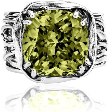 JEAN RACHEL JEWELRY 925 Sterling Silver Ring - Wrap Vintage Design with Cushion Shaped Cubic Zirconia - Hypoallergenic, Lead & Nickel Free - Artisan Handcrafted Statement Rings for Women