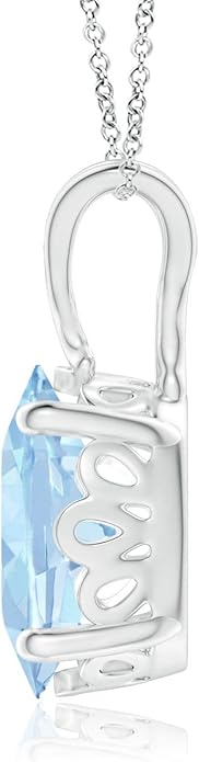 Angara Natural Aquamarine Solitaire Pendant for Women | Vintage in 14K Solid Gold/Platinum With 18" Chain | March Birthday, Anniversary, Gemstone Jewelry Gift