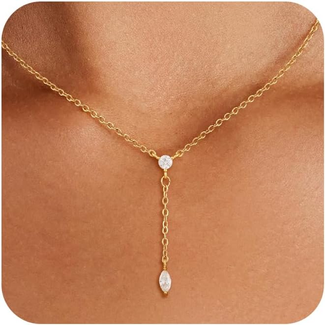 Cubic Zirconia Necklace, Dainty 14k Gold Plated Diamond Necklaces For Women Choker Necklace Simple Gold Plated CZ Jewelry Necklaces for Women Trendy Gifts