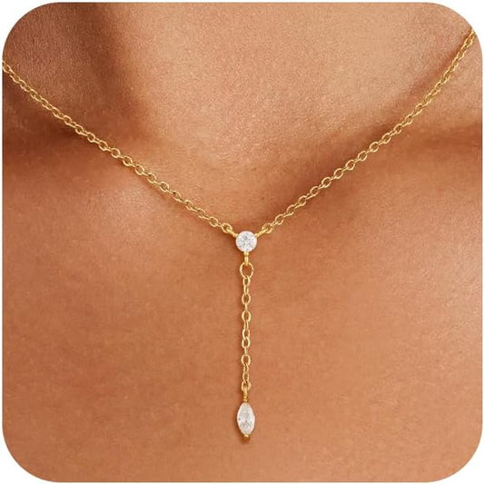 Cubic Zirconia Necklace, Dainty 14k Gold Plated Diamond Necklaces For Women Choker Necklace Simple Gold Plated CZ Jewelry Necklaces for Women Trendy Gifts