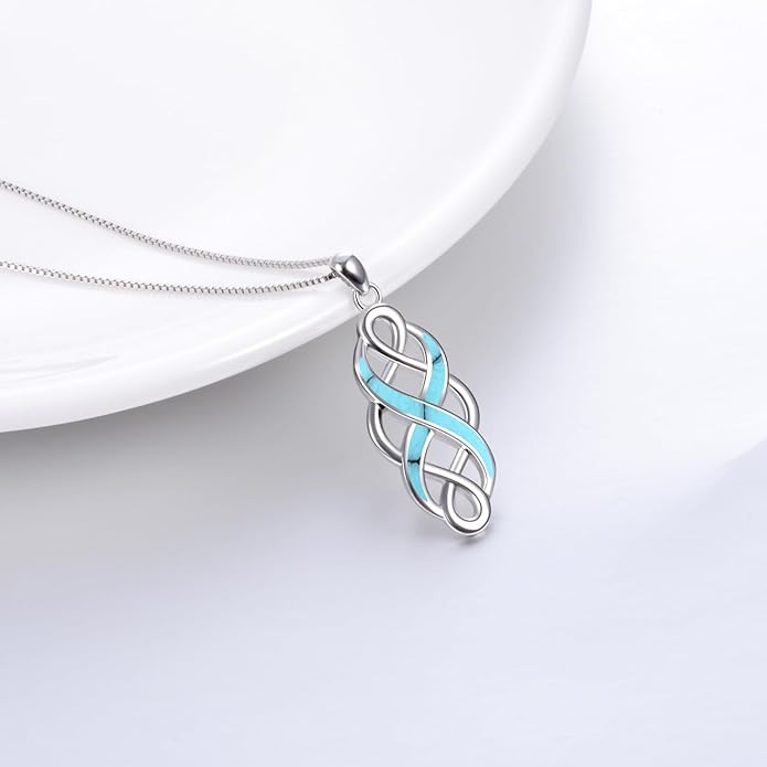 YFN Irish Celtic Knot Created Opal Pendant Necklace Sterling Silver Black Necklaces for Women Men 18"