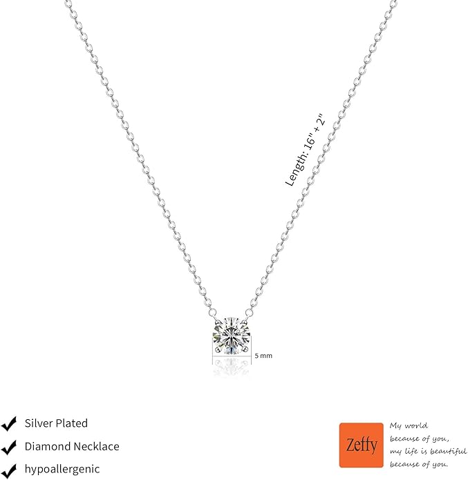 Zeffy Diamond Necklaces for Women, Dainty Gold Necklace 18k Gold Plated Layered Necklaces Simple Gold CZ Diamond Pendant Necklaces for Women Trendy Jewelry Gifts for Girls