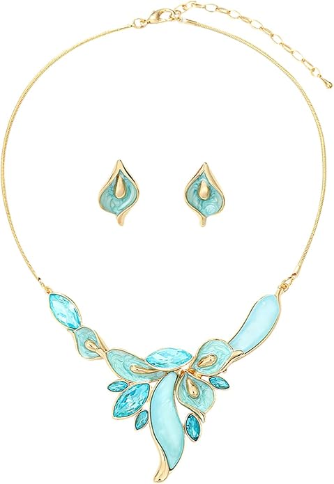 Chunky Statement Jewelry Set Vintage Retro Leaf Flower Floral Geometric Bohemian Boho Bib Necklace Earring Set Fashion Costume Jewelry for Women Girls Wedding Party Prom Unique Gift