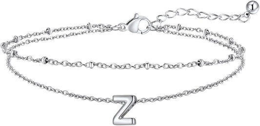 FaithHeart Initial Ankle Bracelets for Women, Waterproof 14k Gold Plated Initial Anklets Non Tarnish Stainless Steel Layered Anklet Summer Beach Foot Jewelry