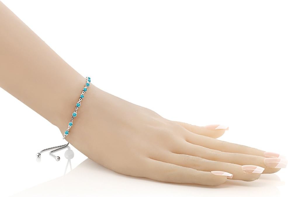 Gem Stone King Round Gemstone Birthstone Tennis Bracelet For Women | 925 Sterling Silver | 2.5MM Round | Fits Up To 9 Inch Wrist | Adjustable Bolo Bracelet For Women | Easy-On Easy-Off