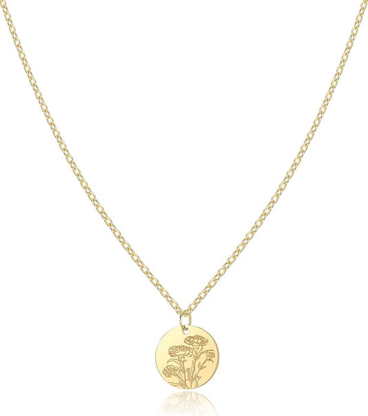 Birth Flower Necklace, 14K Gold Plated Floral Pendant Necklaces for Women, Simple Dainty Birth Month Flower Necklace, Birthday Jewelry for Women - 12 Month