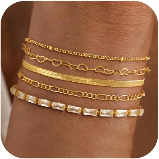 MBW Gold Bracelets for Women Trendy, Dainty 14K Gold Plated Bracelet Stack Beaded Chain Bracelet Set Thin Small Cute Paperclip Bracelets Fashion Waterproof Jewelry Gift Gold Accessories for Women