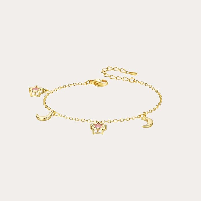 ZUDO Crystal Moon and Stars Dangling Choker Necklace – 18K Gold Plated Stainless Steel Celestial Jewelry for Women, Elegant Daily Wear Accessory