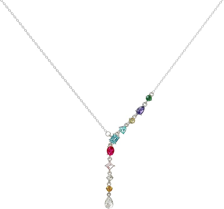 Y Necklace for Women Irregular Y2k Colored Crystal Pendant Fashion Sweet Jewelry Silver