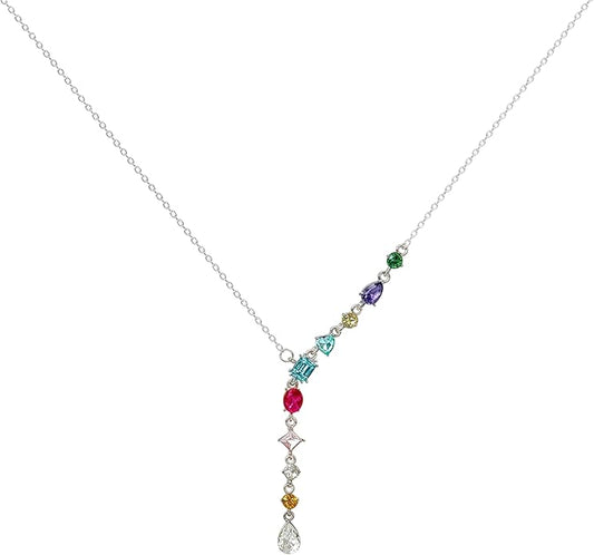 Y Necklace for Women Irregular Y2k Colored Crystal Pendant Fashion Sweet Jewelry Silver
