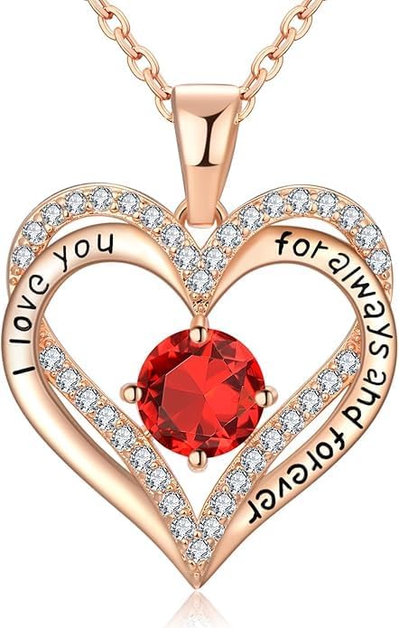 Birthstone Heart Necklace for Women Wife Girlfriend Mom Daughter Gifts S925 Silver Jewelry For Anniversary Rose Gold Gifts For Birthday Christmas Mothers Valentines Day
