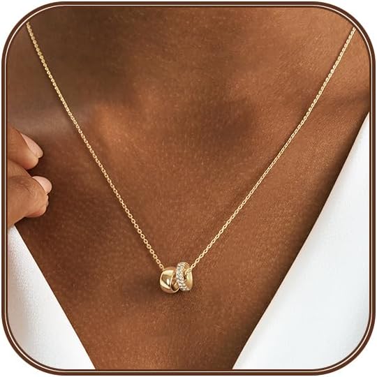 OGD Layered CZ Rondelle Pendant Necklaces for Women, 14K Gold Plated Trendy Mariner Chain Dainty Circle Rondelle Pendant Choker Necklace for Women Two-Toned Cubic Zirconia Gold Necklace