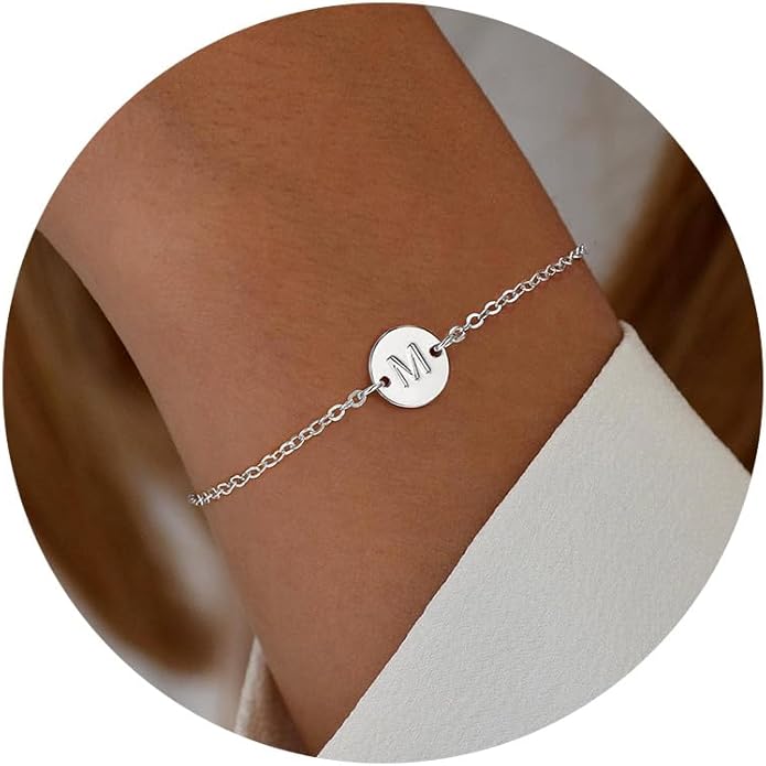 Ursteel Gold Initial Bracelet for Women Trendy - Personalized A-Z Letter Cute Bracelet for Women, Dainty Gold Coin Disc Womens Jewelry Gifts