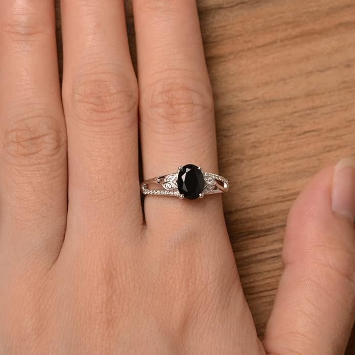 925 Sterling Silver Oval Shaped 8X6 MM Gemstone Ring Leaf Engagement Ring for Women Jewelry