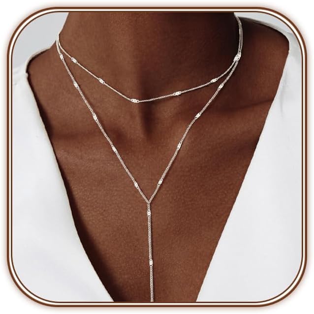 HAXIYA Lariat Gold Necklace for Women Dainty Long Necklace 14k Gold Plated/Silver Y-Shaped Pendant Drop Chain Trendy Layered Pearl/Beaded/CZ Necklaces Simple Gold Jewelry For Women Gift